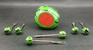 Watermelon shaped fruit forks / wooden / stainless steel forks