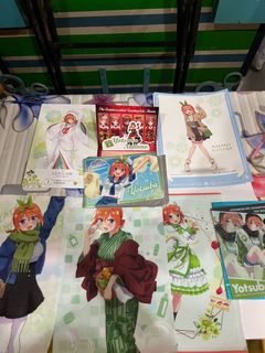 yotsuba nakano merch (quintessential quintuplets kuji, files, chokokko, can badges, plush, keychain, acrylic, poster, cards)