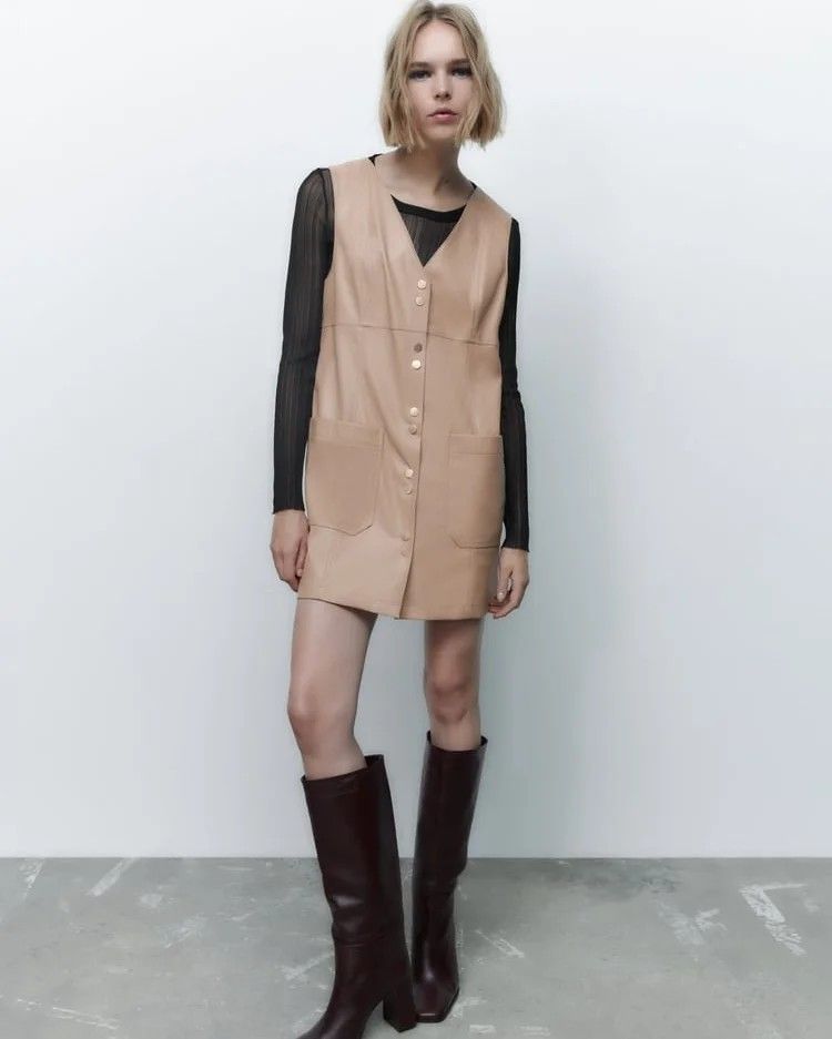 Zara Leather Vest Dress ZARA Women's Belted Faux Leather Vest