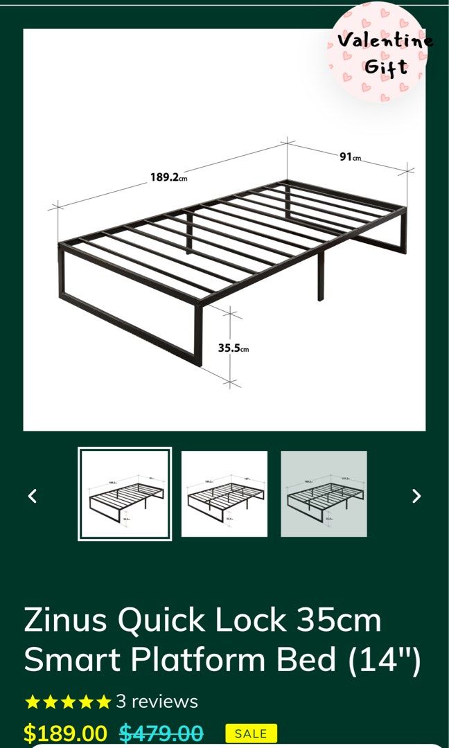 Zinus mattress and bed frame (single), Furniture & Home Living
