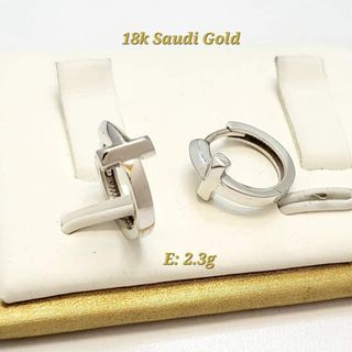 18k Saudi Gold Earrings White Gold / Yellow Gold Earrings Bar Divider Cross