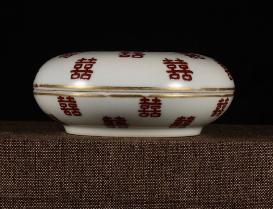 景德鎮瓷碗清時代大清光緒年製粉彩喜字蒔絵団寿紋印泥盒共箱古陶瓷古