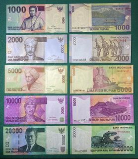 印尼 Indonesia 1000, 2000, 5000, 10000, 20000 Rupiah (2000—2016 5pcs set Version) UNC 100% news & Genuine Banknote