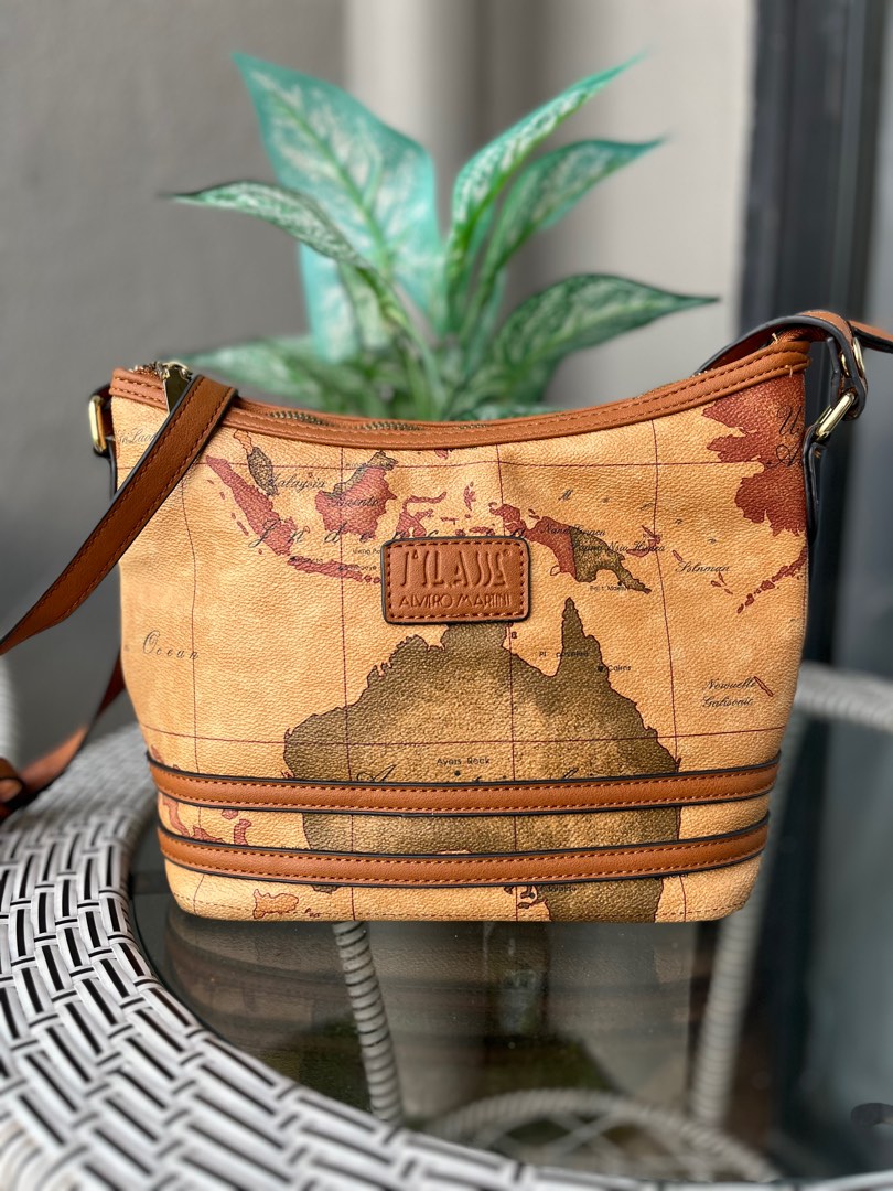ALVIERO MARTINI sling bag design world maps, Women's Fashion, Bags ...