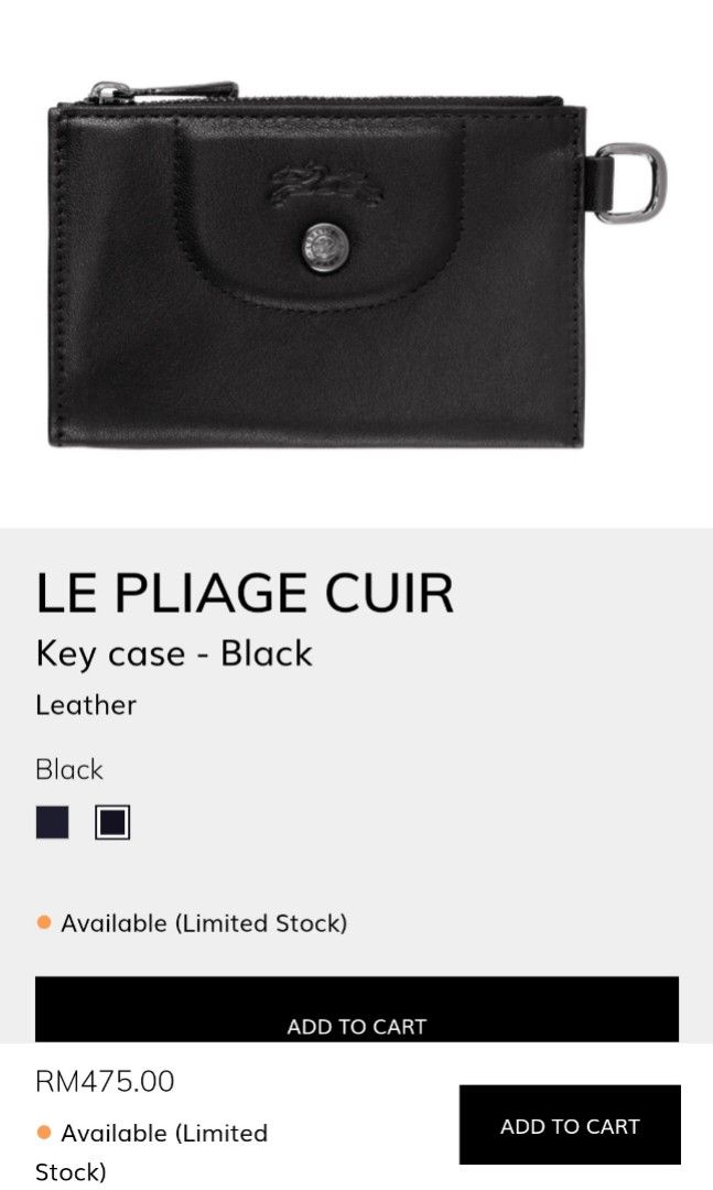 Longchamp Ladies Le Pliage Cuir Key Case in Black