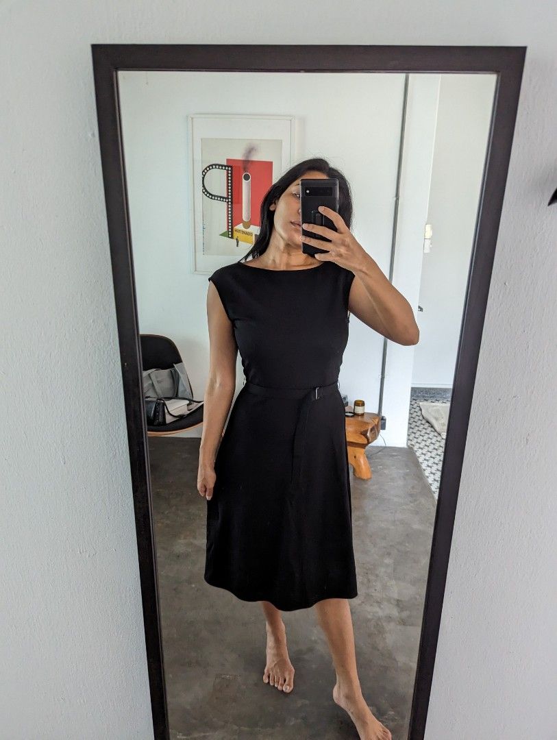 uniqlo black midi dress Uniqlo Dress Womens Small Black Ribbed Long Sleeve Knit Midi Crew Neck  Stretch