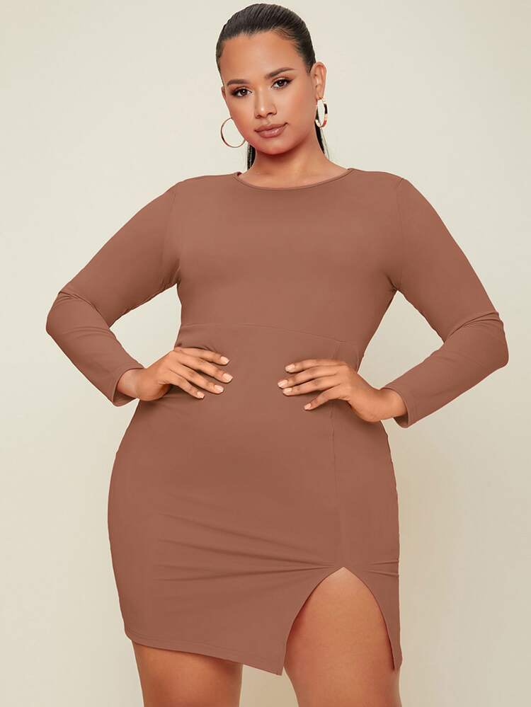 Shein SXY Plus Ruched Spilt Back Mesh Cami Bodycon Dress, Women's Fashion,  Dresses & Sets, Dresses on Carousell