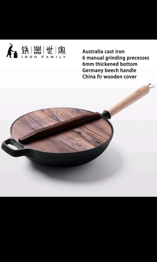 Brand New 30cm Cast Iron Wok, Furniture & Home Living, Kitchenware