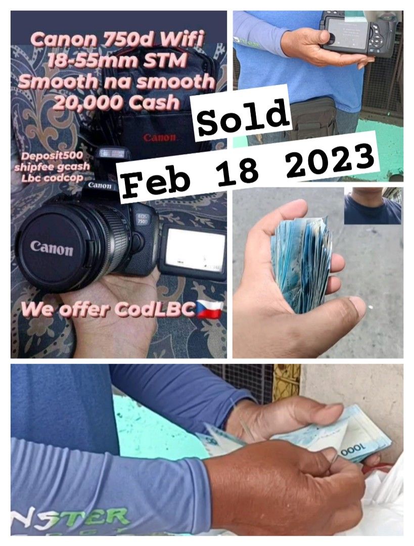 Canon 750d Set DSLR (Category: Cameras) located in Caloocan City. Submitted by mr.carlo_dslr_laptop (Listing ID 1212657595, Image 1). Description: Canon 750d DSLR 18-55mm STM Wifi Touchscreen Flipscreen For 20,000 Cash For 20,000 Cash For 20,000 Cash With Charger With Battery With Strap Canon With Lens Cap With bag with 8gb with 18-55mm Good condition With Autofocus and FLASH Presentable Unit.. Cash on Delivery LBC deposit 500 ship fee to order..