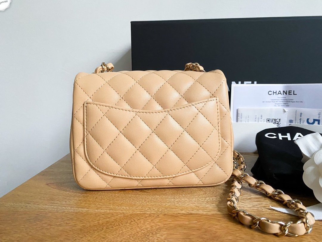 Chanel 22C Beige Mini Square, Luxury, Bags & Wallets on Carousell