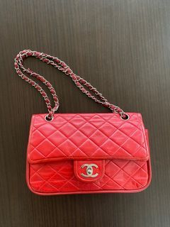 Chanel red double flap bag in medium