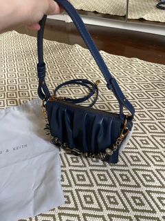 Charles and Keith Beaded Strap Ruched Shoulder Bag - Navy Blue