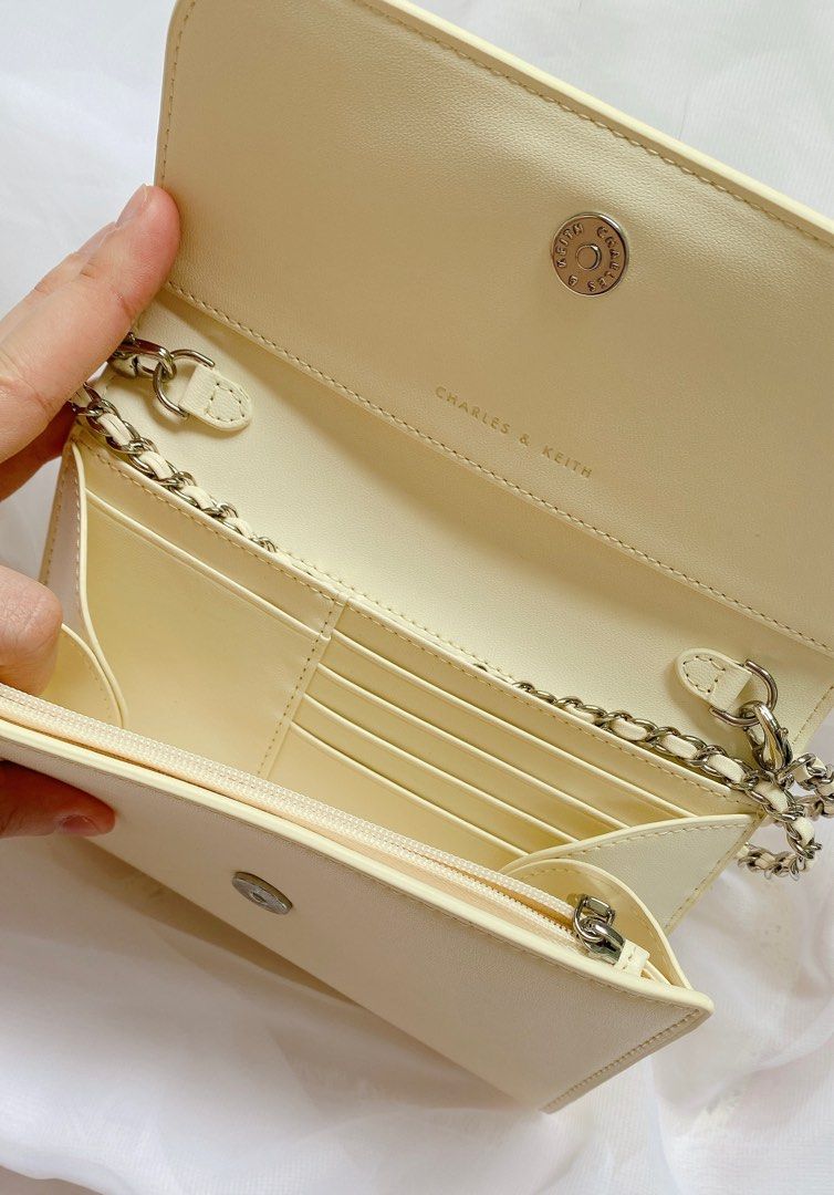 Magnetic Front Flap Long Wallet - Cream