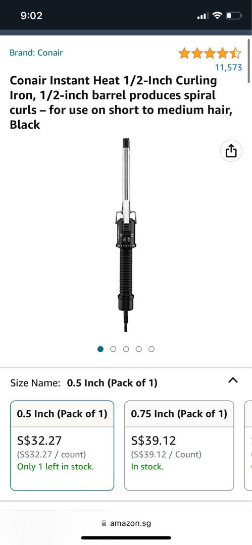 Conair instant heat curling iron 1 2 inch