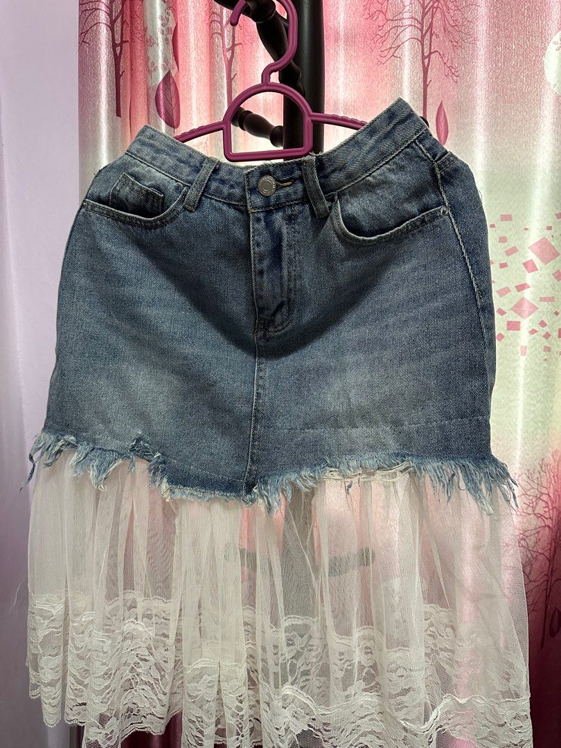 Mesh denim skirt shop