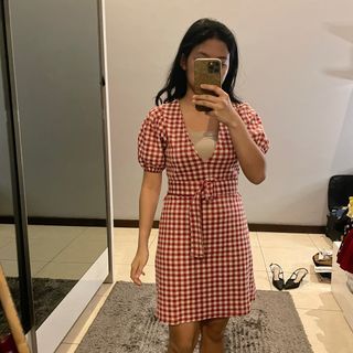 Dress zara kotak kotak merah