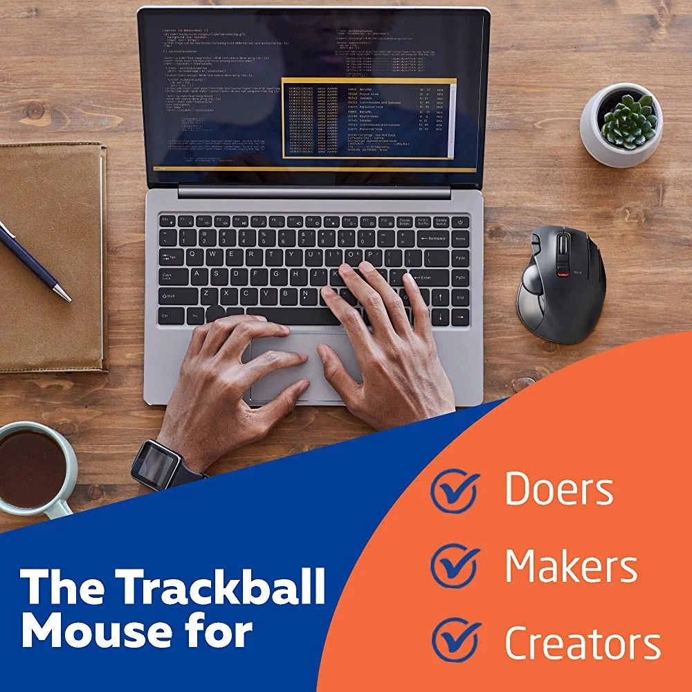 EXG Trackball Mouse, 2.4GHz Wireless, Thumb Control, Sculpted