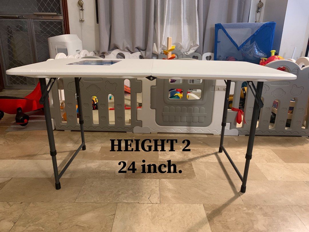 Foldable Table 4FT | Study Table | Outdoor Table | Portable Table (Category: Tables & Sets) located in Marikina City. Submitted by mom.open.cabinet (Listing ID 1216034893, Image 2). Description: •Selling Foldable Table •Adjustable 3 heights (Pls. Refer pictures 1,2 & 3) •Very usable for OUTDOOR, HOMESCHOOL, WFH or Personal use. •MINIMALIST Location: Marikina ‼️LOWEST PRICE COMPARE TO MALL PRICE.. ORIGINAL LIFETIME BRAND‼️.