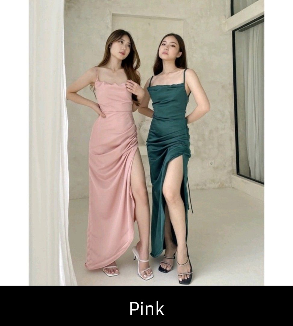 FREE POST to West Malaysia only / Pre Order +-10 days* Ladies Satin Dinner  Dress (price for EACH) shown as per sample photos. Free delivery is applied  for this item., Women's Fashion,