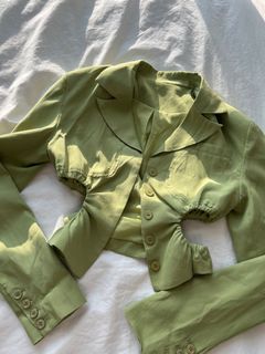 Green cropped blazer w/ cut out
