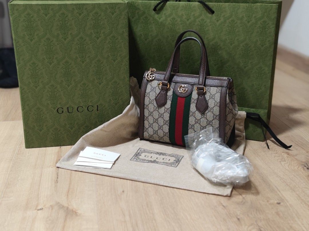 Gucci  Ophidia Leather-Trimmed Monogrammed Coated-Canvas Tote Bag