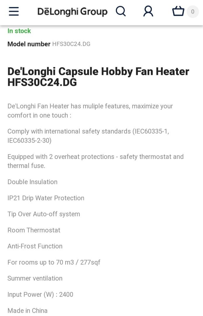 Heater:De'Longhi 暖風機Capsule Hobby High-powered fan heater 2400W HFS30C24,  家庭電器, 冷氣機及暖風機- Carousell