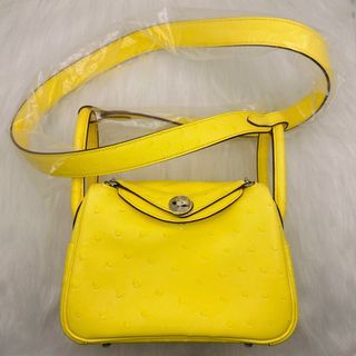 Brand New Hermes Clemence With Ostrich Jaune Citron Picotin 18 Nata in Phw
