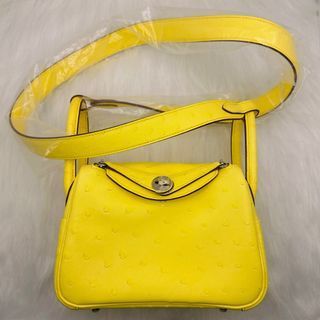 Hermes Mini Lindy 20 Bag Jaune Citron Ostrich w/ Palladium Hardware