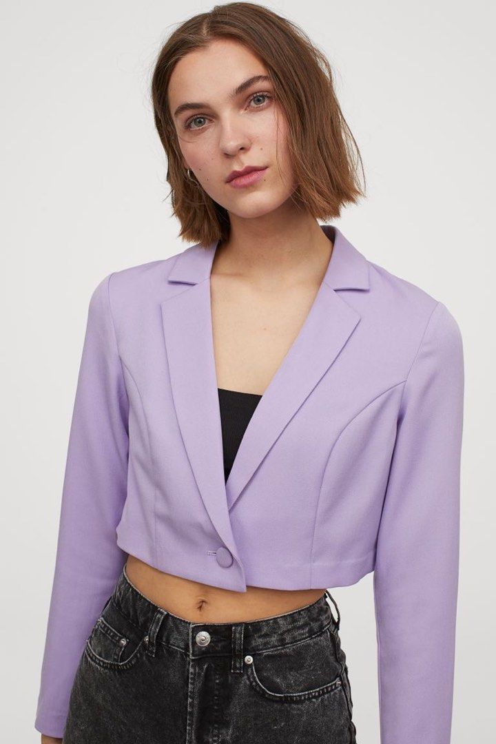 h m purple cropped blazer