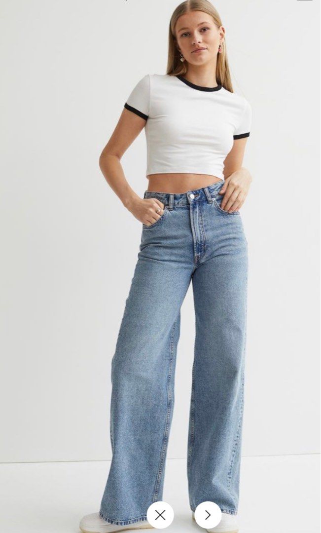 h m wide high jeans Women s Fashion Bottoms Jeans Leggings on