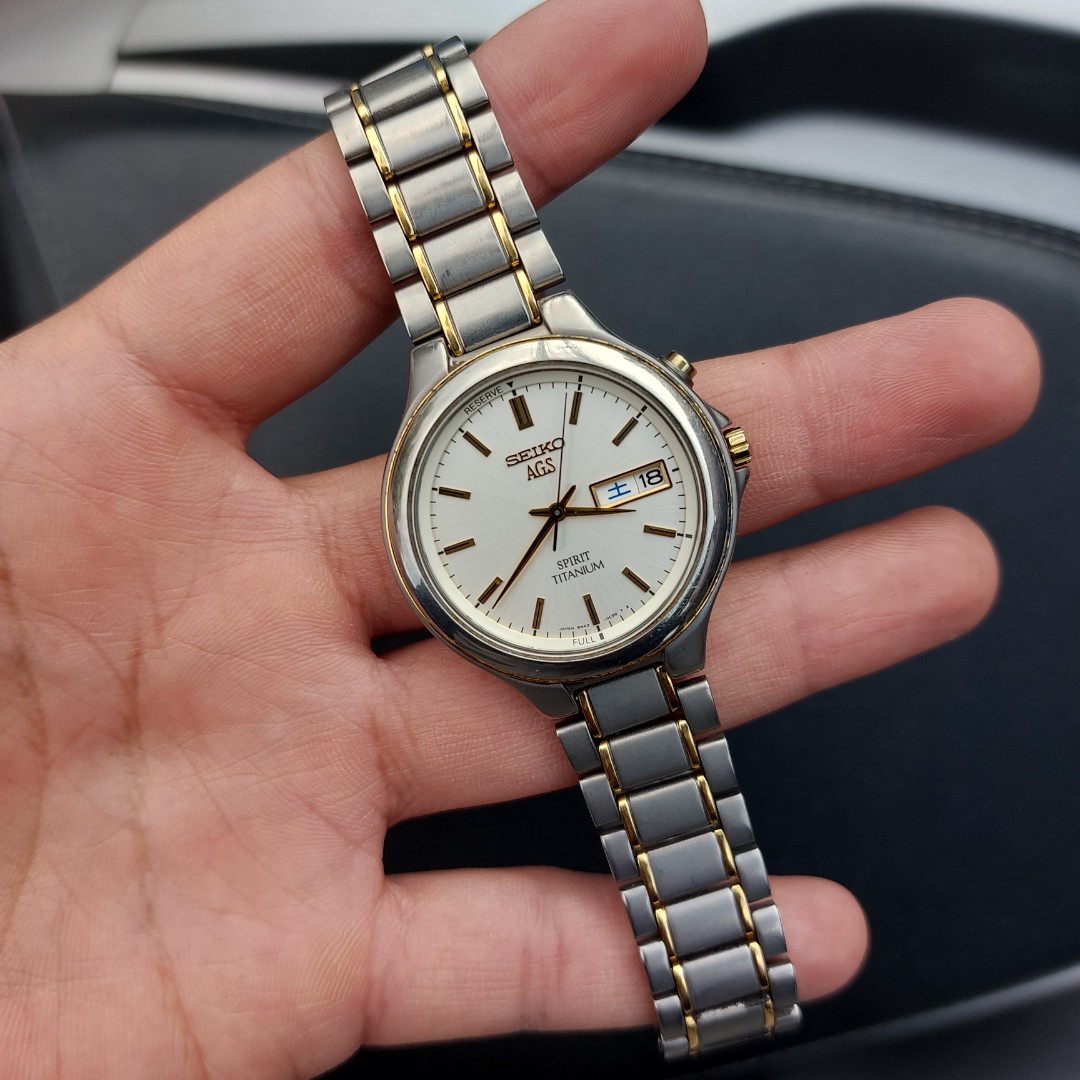 Jam Tangan pria Vintage seiko Ags Spirit Titanium kinetic Full