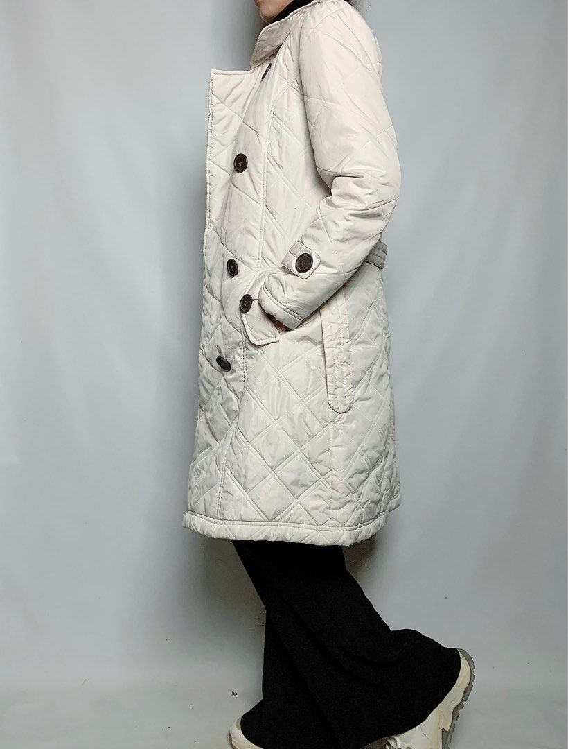 (SOLD) Beige puffer trench coat, Lightweight puffer coat, Travel puffer coat, Long puffer coat