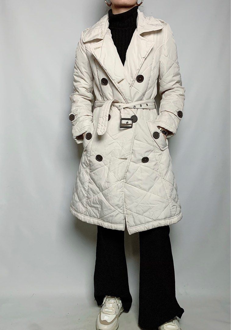 (SOLD) Beige puffer trench coat, Lightweight puffer coat, Travel puffer coat, Long puffer coat