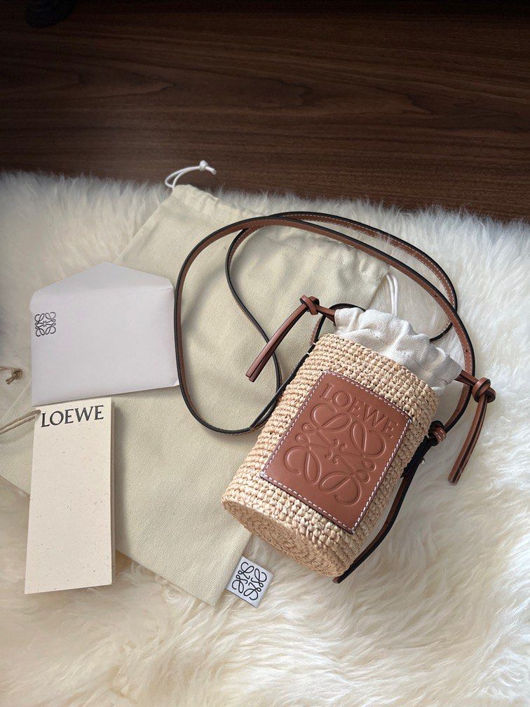 Loewe Cylinder Leather-trimmed Raffia Crossbody Bag