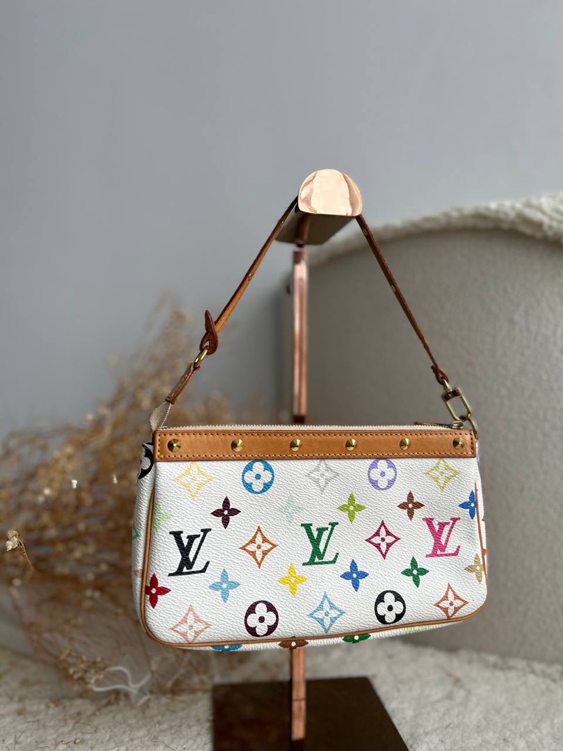 LOUIS VUITTON Monogram Multicolor Pochette Accessories White