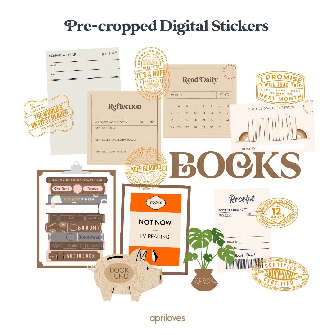 BOOKS Digital Stickers for Goodnotes, Reading Stickers, Pre-cropped Digital  Planner Stickers, Goodnotes Stickers, Bonus Stickers 