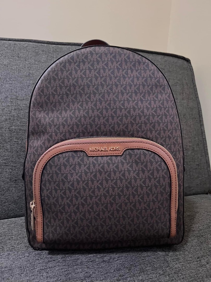 MK Jaycee Large Zip Pocket Backpack Brown, Women's Fashion, Bags ...