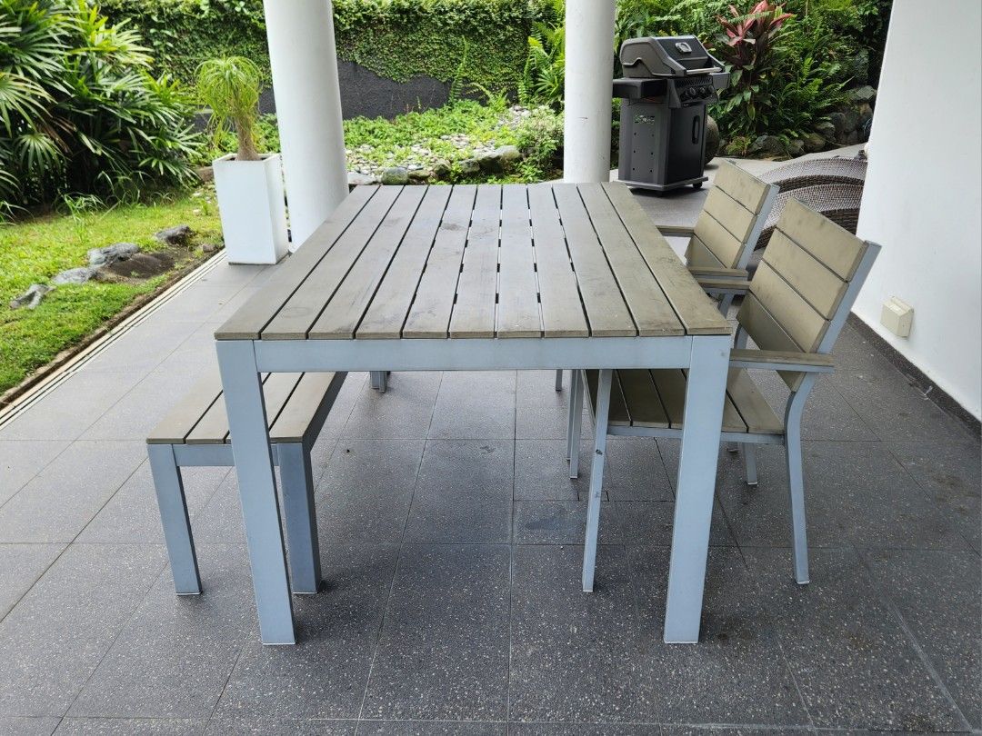 PATIO Outdoor Dining Table with chairs and bench IKEA FALSTER