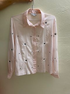 Pink embroidery long sleeve shirt blouse size M