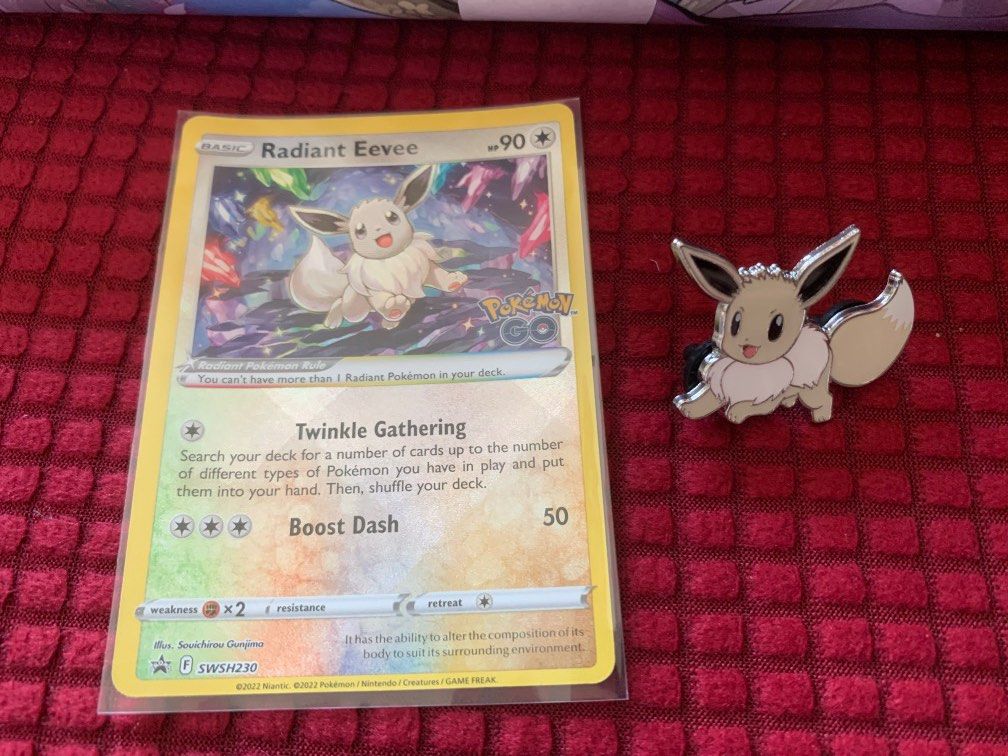 Pokemon GO Radiant Eevee Promo Playmat Pin Accessories, Hobbies