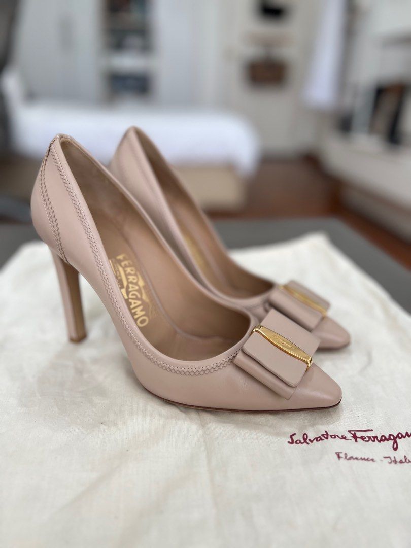 FIRE SALE Salvatore Ferragamo Edina Heels in Beige 10cm Luxury Sneakers Footwear on Carousell