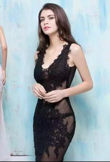 See through Black Floral Gown
