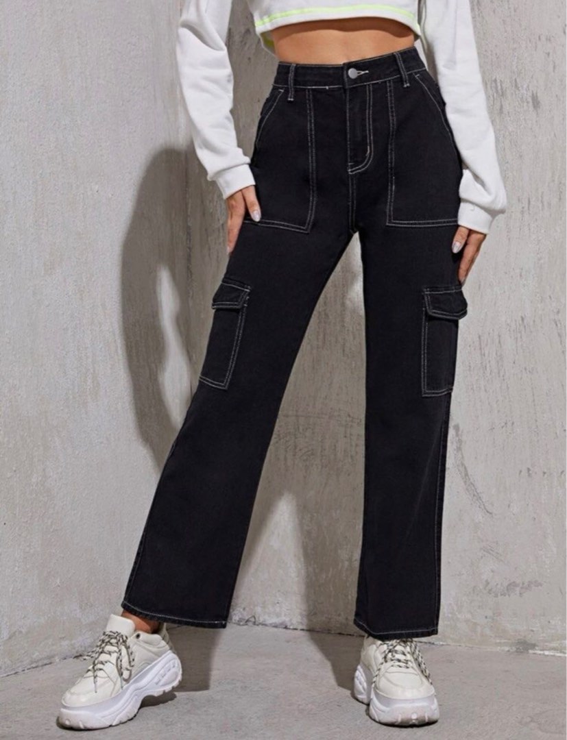 Shein Cargo Black Jeans Women s Fashion Bottoms Jeans