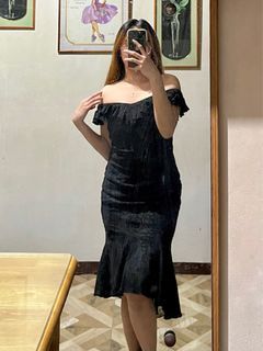 Vintage black floral midi dress