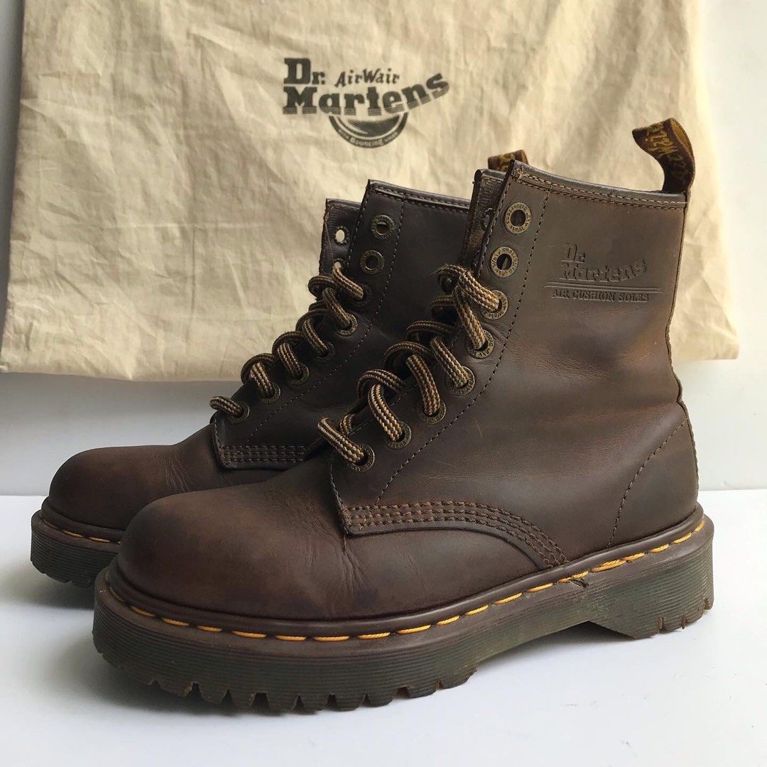 Vintage Dr Martens 1460 8 Hole Crazy Horse Brown Gaucho Leather Boots Already Polished With Double Killer Bexsoles Yellow Stitch Size 5uk fitted to