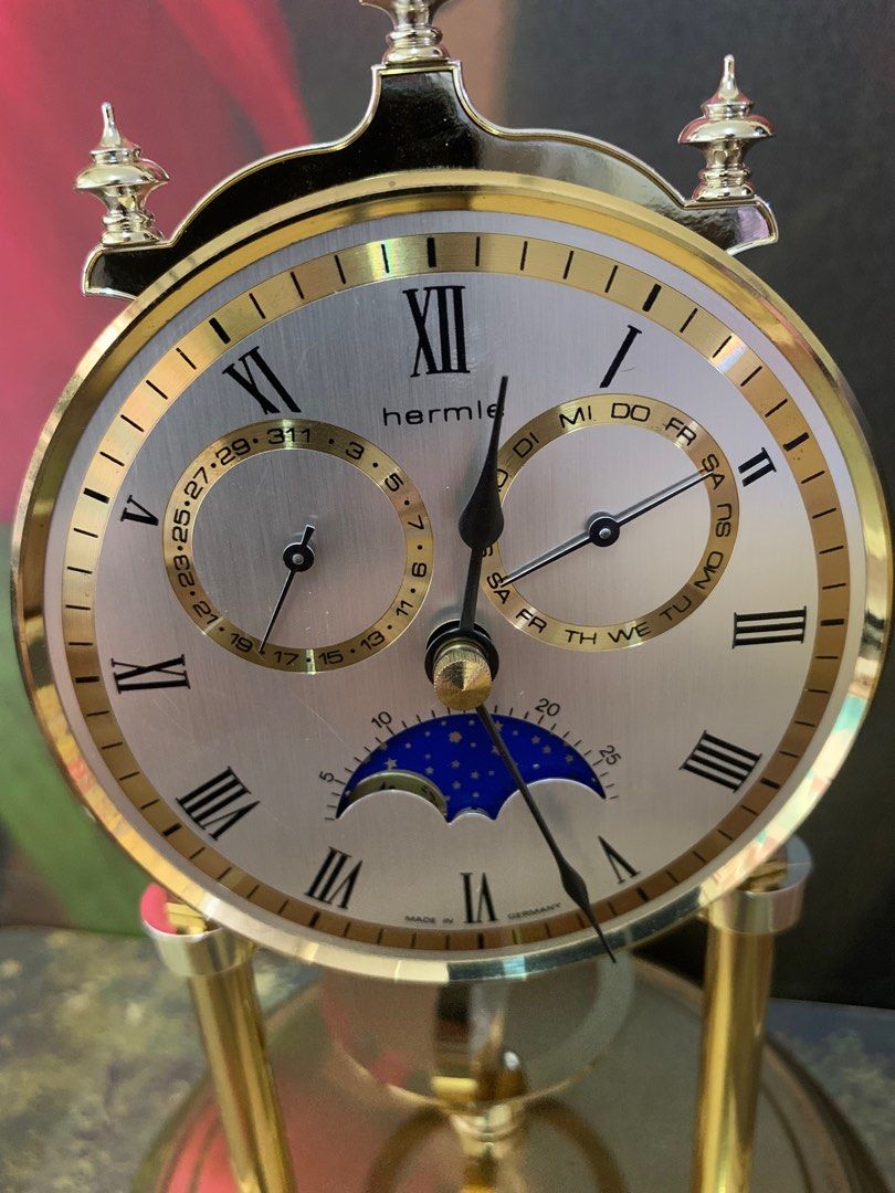 VINTAGE MOON PHASE Hermle Quartz Swarovski Crystal Rotating Crystal