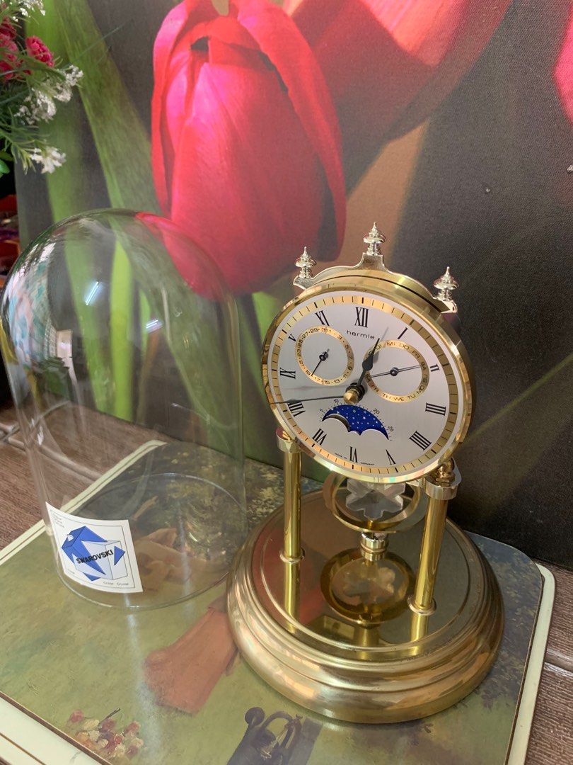 VINTAGE MOON PHASE Hermle Quartz Swarovski Crystal Rotating Crystal