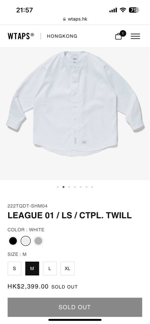 WTAPS shirt LEAGUE 01 / LS / CTPL. TWILL white size 02, 男裝, 外套