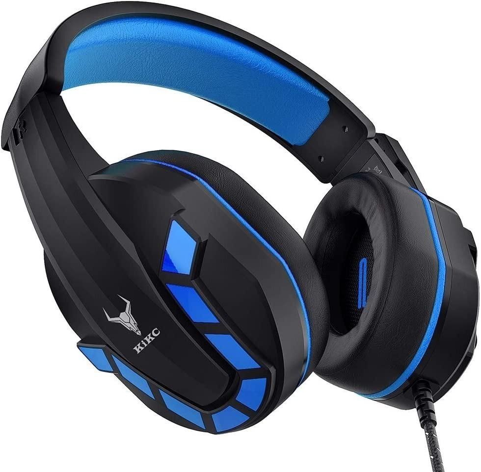 Y110 Kikc Gaming Headset with Mic for PS4 PS5 Xbox PC Switch Controllable Volume Gaming Headphones with Soft Earmuffs for Mobile Phone iPad and Notebook 40mm Drivers 3.5 mm Audio Jack Blue Audio