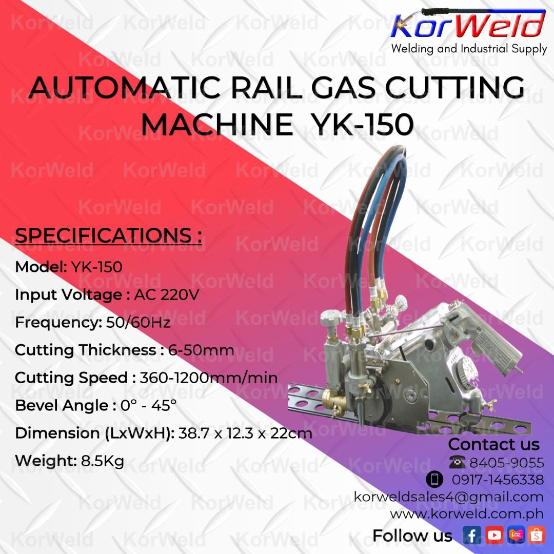 YUKWANG Automatic Rail Gas Cutting Machine YK150 (with 1.8mts rail
